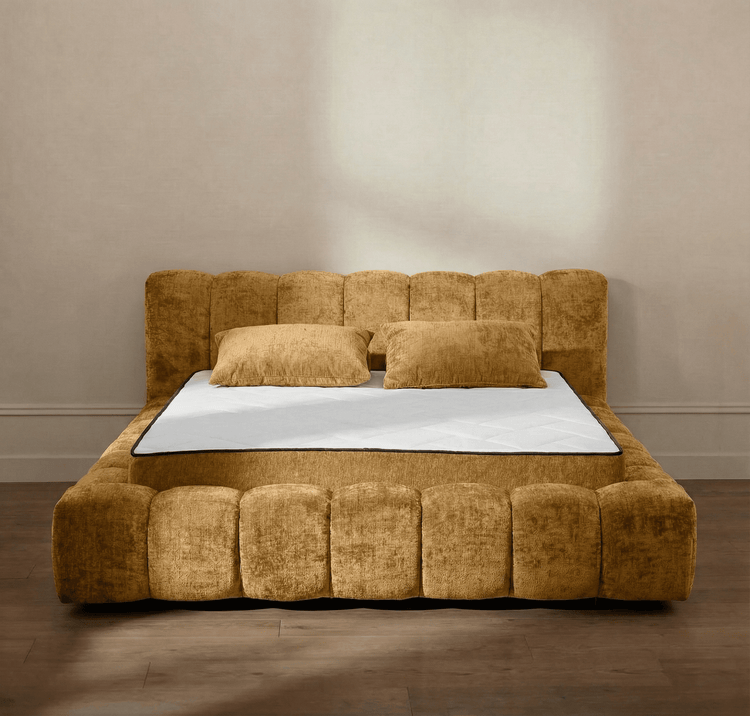 Letto Vellura - Mustard | Slatted Base & Matress - MCS 180 x 200cm Soft Matress (for 80 kg) | Marcottestyle