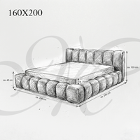 Technical drawing of a bed avec dimensions 160X200 on a light gray background.
