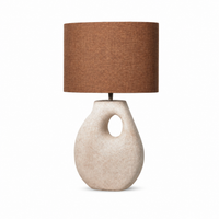 Lampe de table Boe 7909Z in taupe sand finish, front view showing elegant ellipse shade and warm-toned ceramic base on pure white background avec soft studio lighting by Marcottestyle