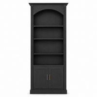 Classic black solid pine Arcade bookcase with arched top and brass handles, 250 cm tall, front view