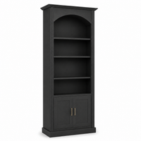 Classic black Arcade solid pine bookcase with fluted pilasters and shaker cabinet doors, three-quarter view