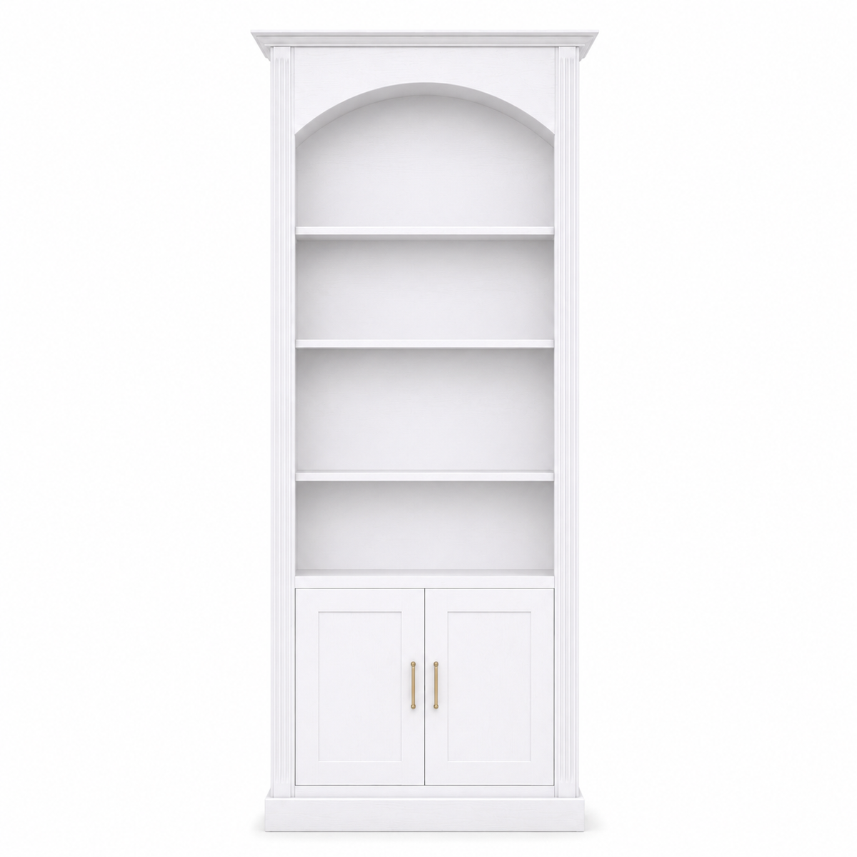 Classic white pine Arcade arched bookcase with fluted columns, 250 cm tall, front view