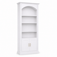 Classic white pine Arcade arched bookcase with open shelves and cabinet, angled three-quarter view