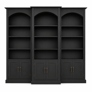 Boekenkast - Arcade - Drieluik Booghout Massief Hout - 306 x 30 x 250 cm - Zwart