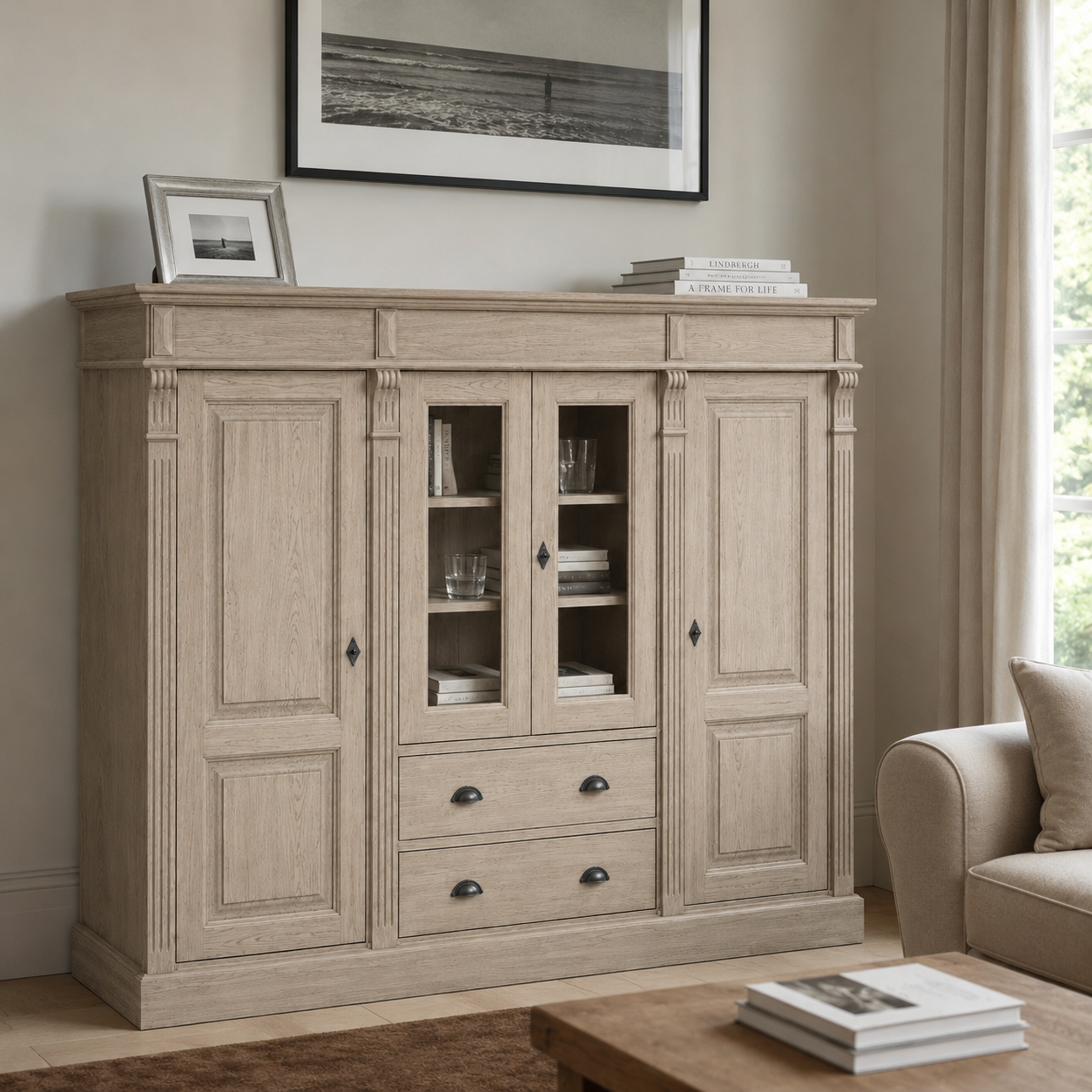 Bookcase - Nevers - Solid Oak - 180 x 39 x 140 cm - Oak