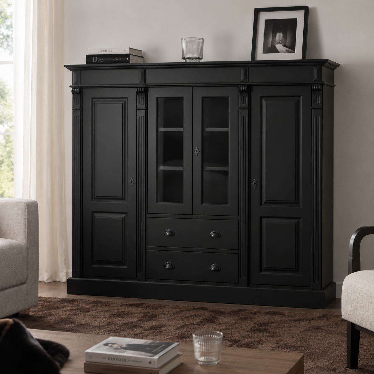 Bookcase - Nevers - Solid Pine - 180 x 39 x 140 cm - Black