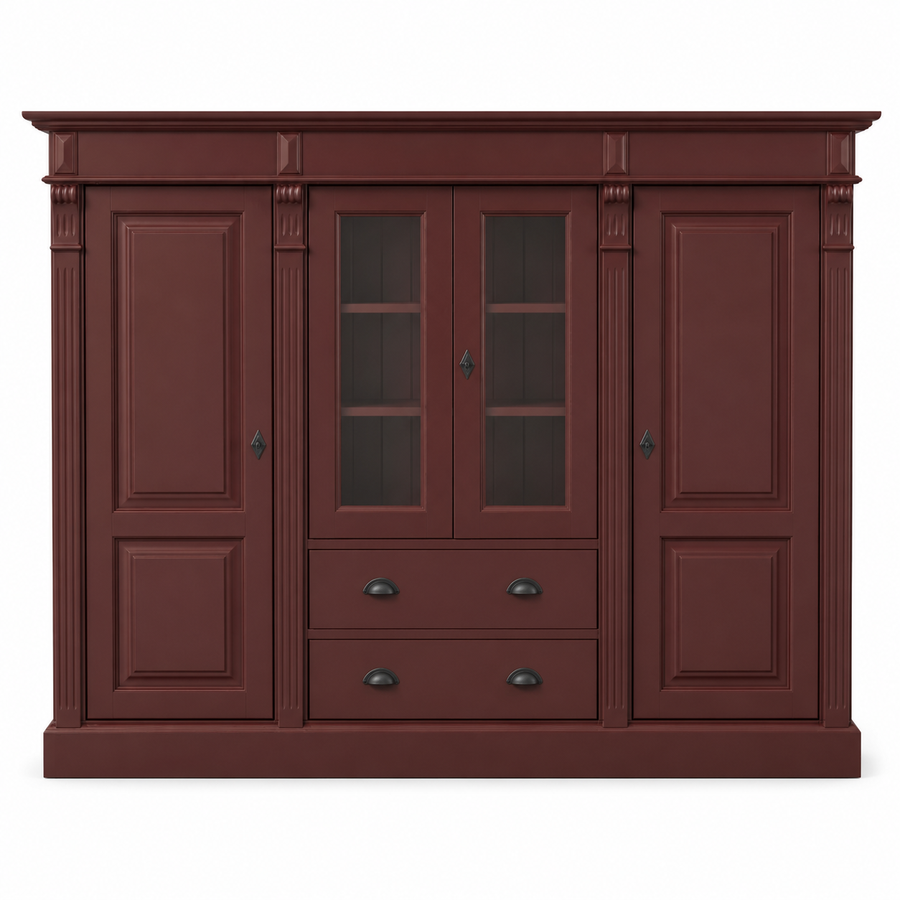 Bookcase - Nevers - Solid Pine - 180 x 39 x 140 cm - Bordeaux