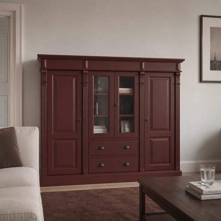 Bookcase - Nevers - Solid Pine - 180 x 39 x 140 cm - Bordeaux