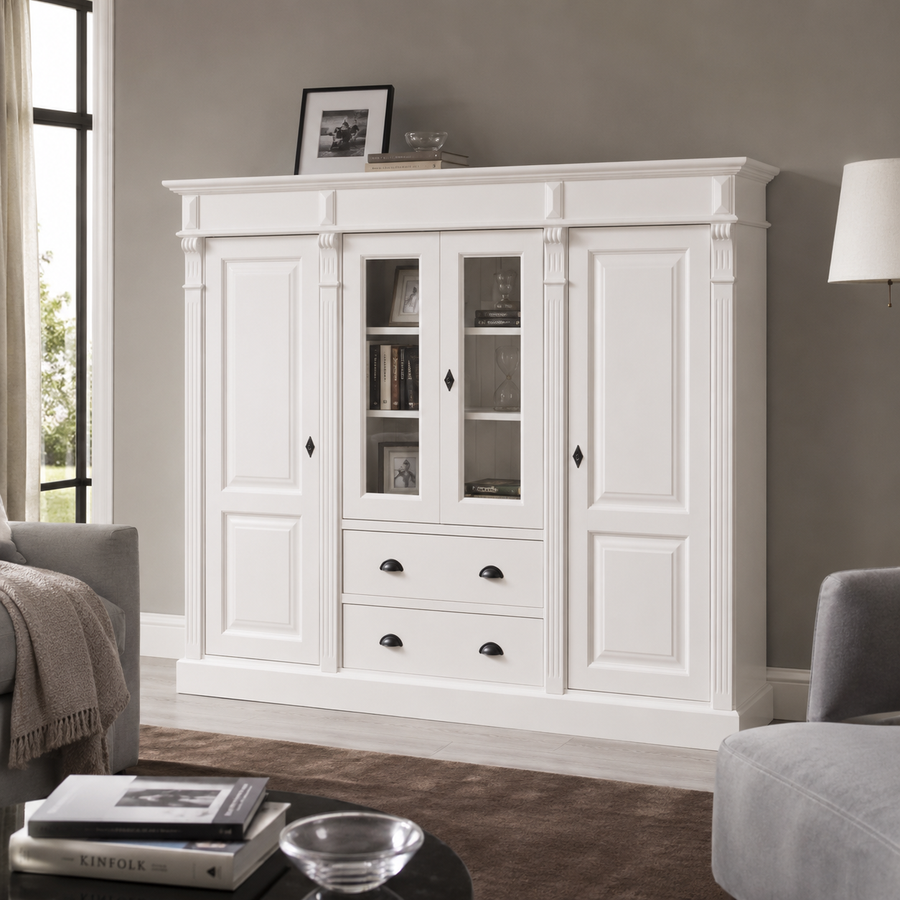 Bookcase - Nevers - Solid Pine - 180 x 39 x 140 cm - White
