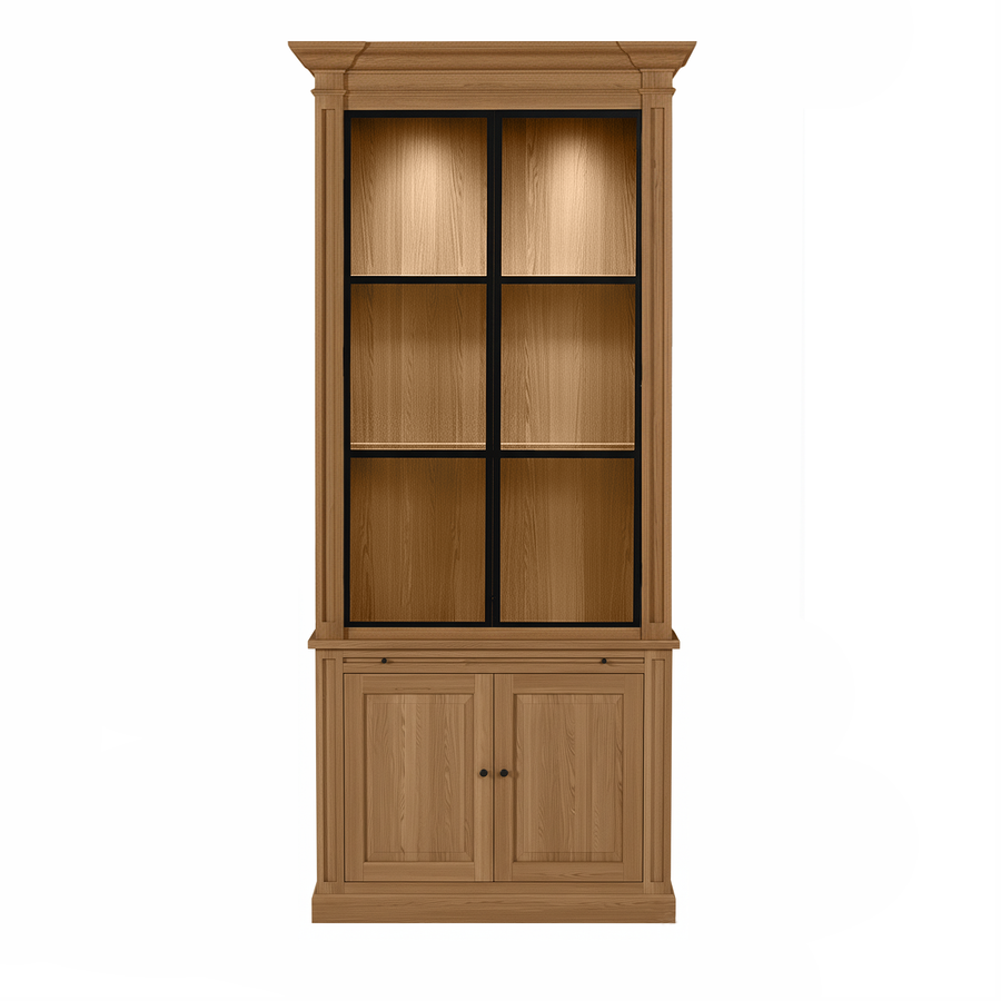 Vincester Vitrine - Massif Hoboken Chêne avec 2 Verre Panel Portes