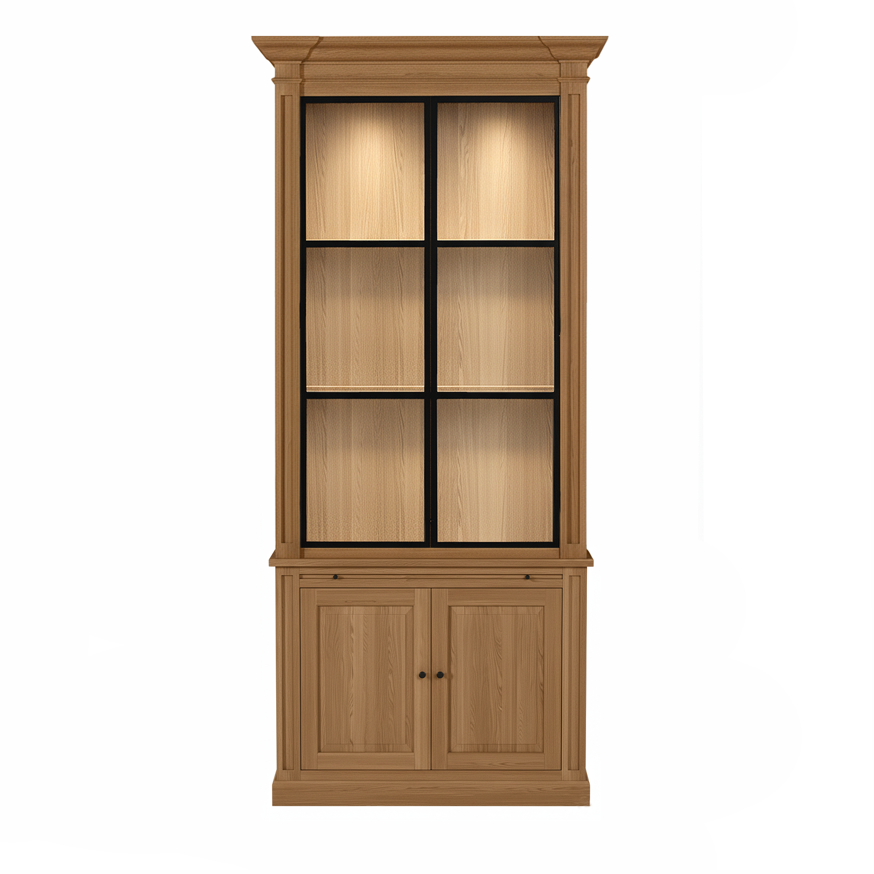 Vincester Vitrine - Massif Hoboken Chêne avec 2 Verre Panel Portes