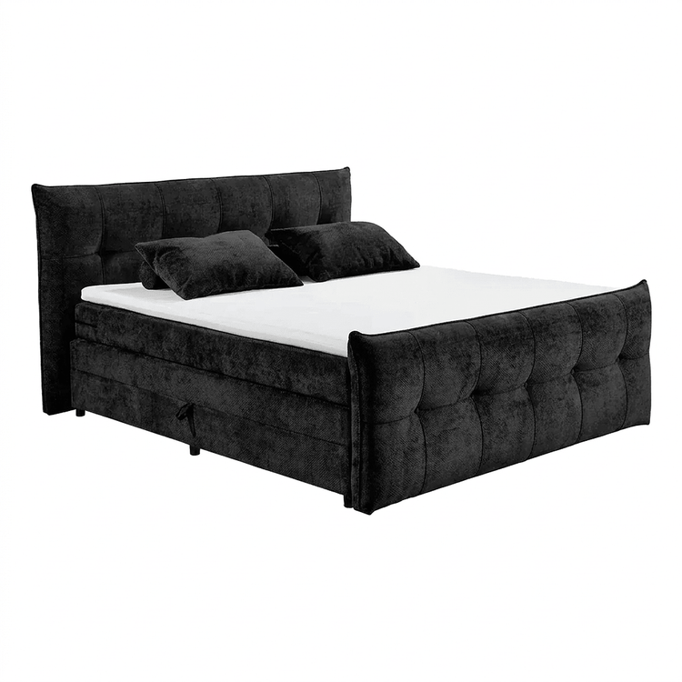 Boxspring Gallardo - Black | Includes Base and Topper - Marcottestyle Shop 180 x 200 cm HR foam topper (cold foam) No cushions | Marcottestyle