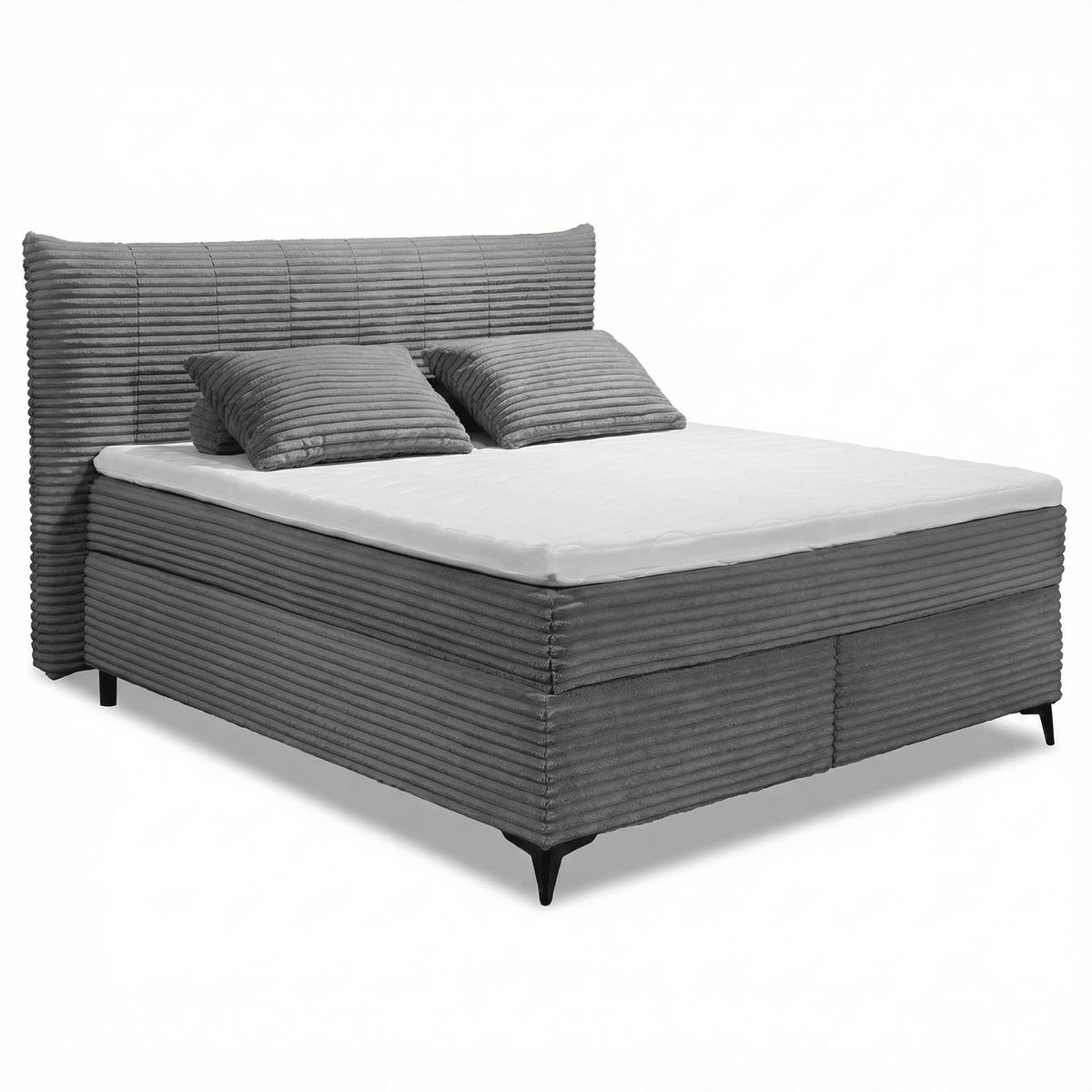 Boxspring Pasena - Gray | Includes Base and Topper - Marcottestyle Shop 180 x 200 cm HR foam topper (cold foam) | Marcottestyle