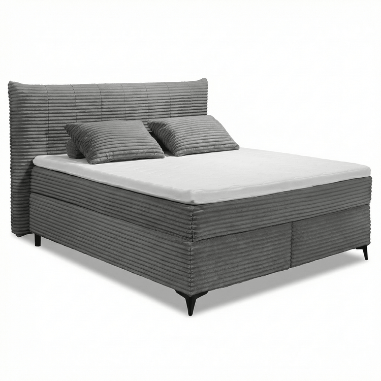 Boxspring Pasena - Gray | Includes Base and Topper - Marcottestyle Shop 180 x 200 cm HR foam topper (cold foam) | Marcottestyle