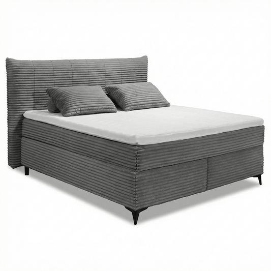 Boxspring Pasena - Gray | Includes Base and Topper - Marcottestyle 180 x 200 cm HR foam topper (cold foam)