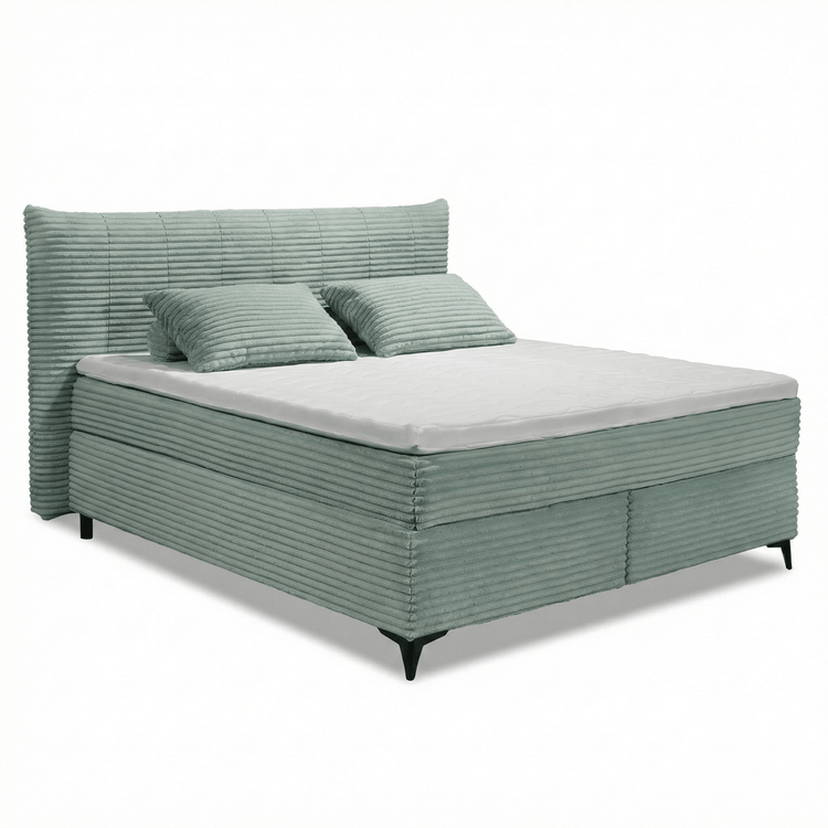 Boxspring Pasena - Turquoise | Includes Base and Topper - Marcottestyle Shop 180 x 200 cm HR foam topper (cold foam) | Marcottestyle