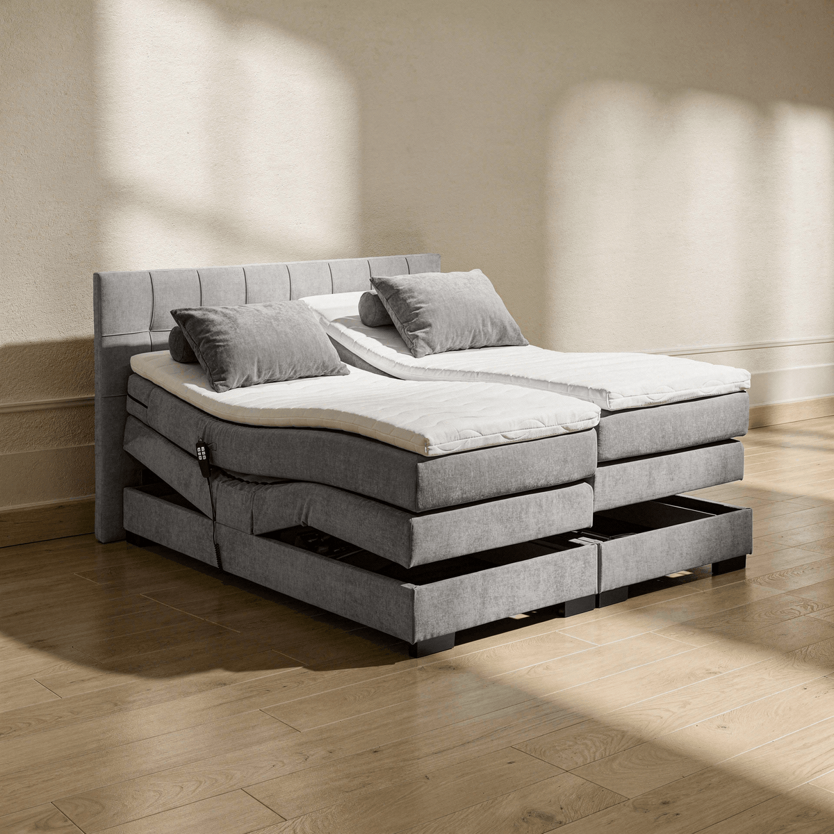 Boxspring Tabeno - Graphite - Electric Adjustable - Marcottestyle Shop 180 x 200cm HR foam topper (cold foam) | Marcottestyle