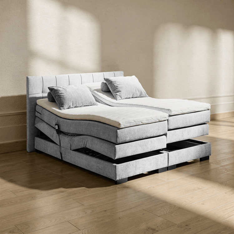Boxspring Tabeno - Grey - Electric Adjustable - Marcottestyle Shop 180 x 200cm HR foam topper (cold foam) | Marcottestyle