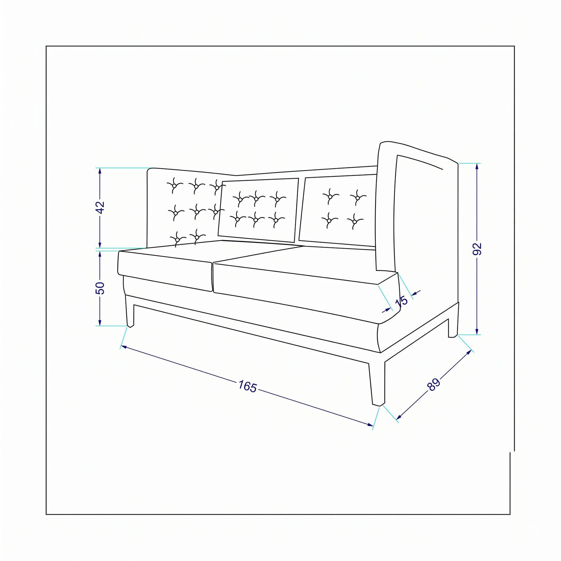 Sofa Sitzbank Breitling - Schwarz - 165 x 89 x 92 cm
