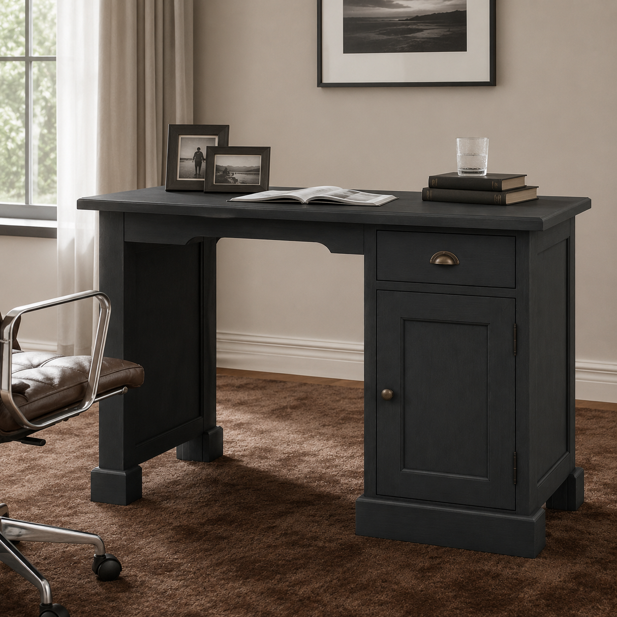 Desk - Bristol - Solid Pine - 110 x 70 x 78 cm - Black