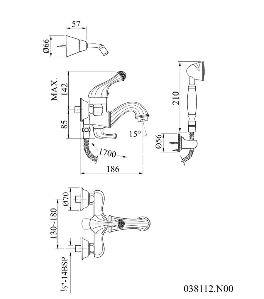 Bronces Mestre Indica 038112 technische tekening met maten