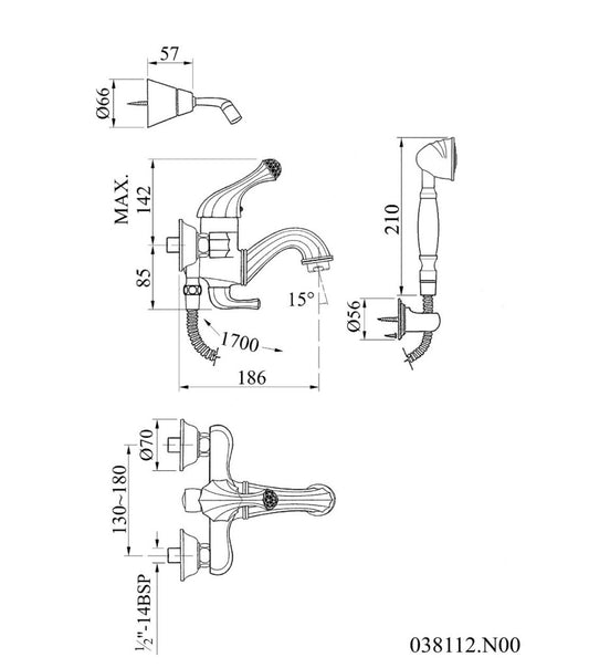 Bronces Mestre Indica 038112 technische tekening met maten