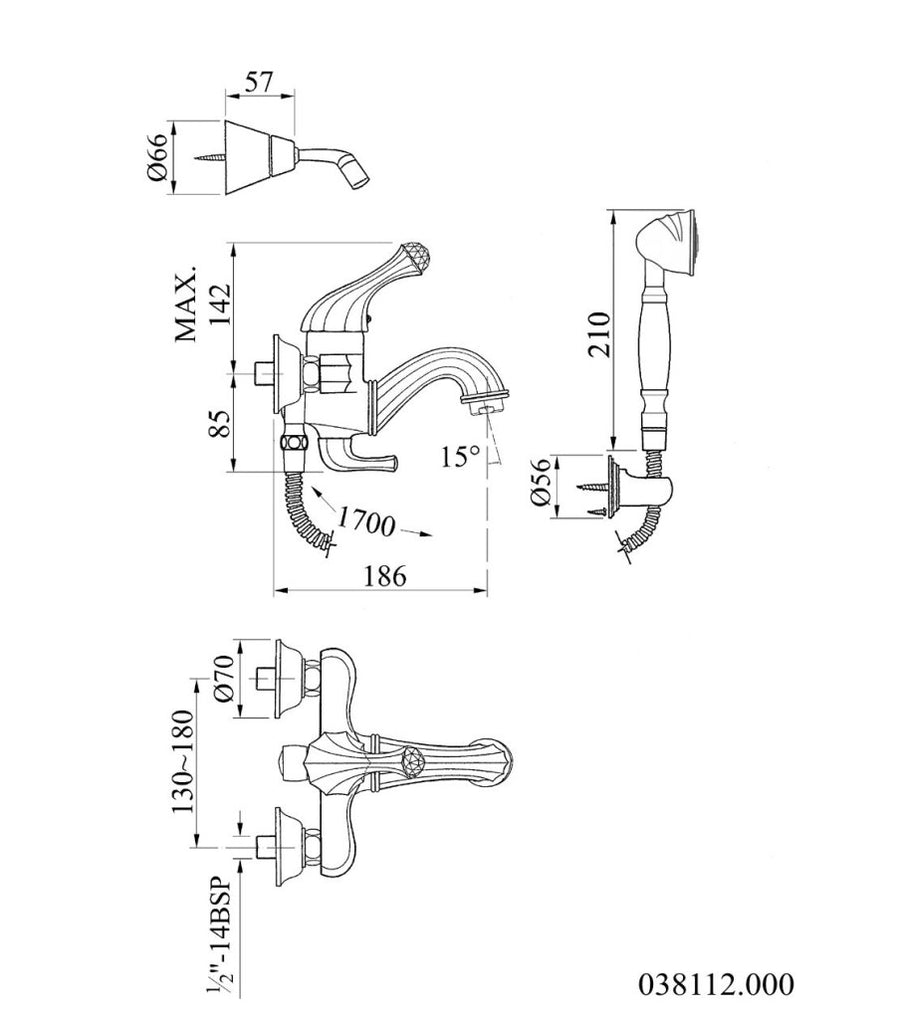 Bronces Mestre Indica 038112 technische tekening met maten