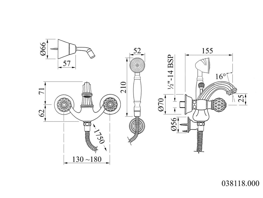 Bronces Mestre Indica 038118 technische tekening met maten