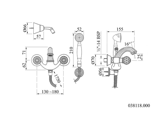 Bronces Mestre Indica 038118 technische tekening met maten