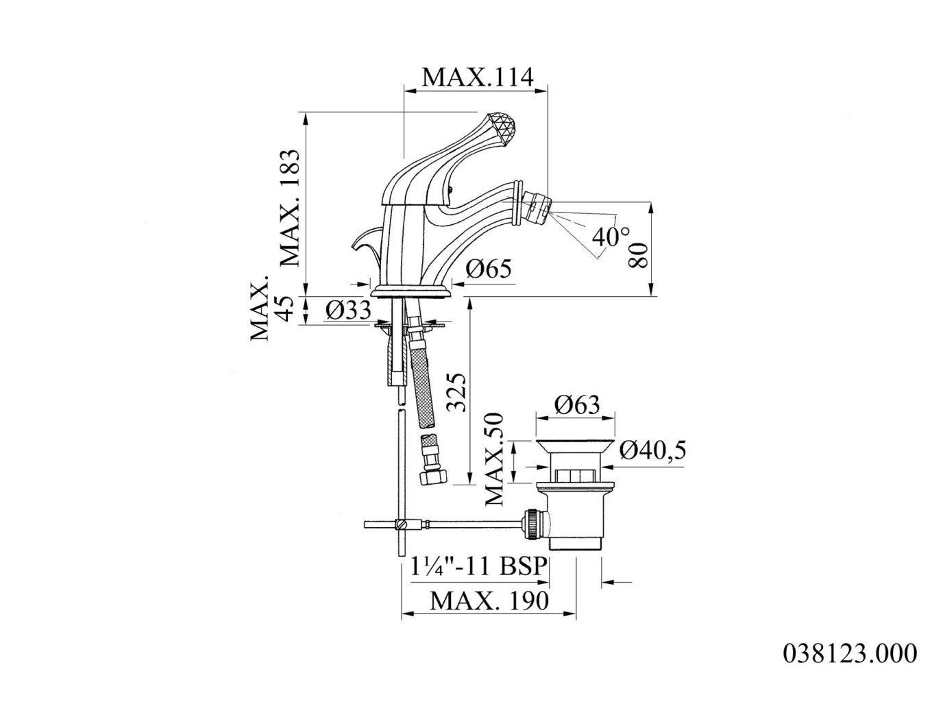 Bronces Mestre Indica 038123 technische tekening met maten