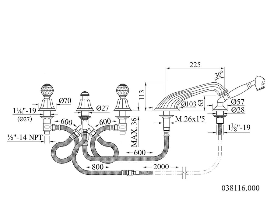 Bronces Mestre Indica 038116 technische tekening met maten