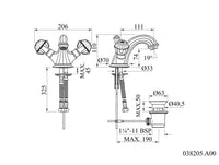 Bronces Mestre Indica 038205 technische tekening met maten