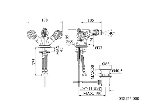 Bronces Mestre Indica 038125 technische tekening met maten