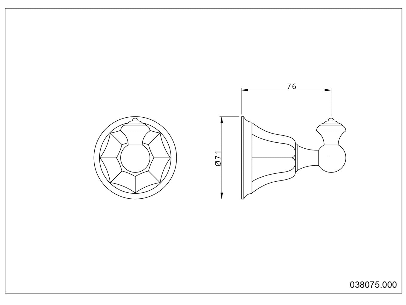 Bronces Mestre Indica 038075 technische tekening met maten