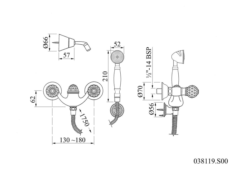 Bronces Mestre Indica 038119 technische tekening met maten