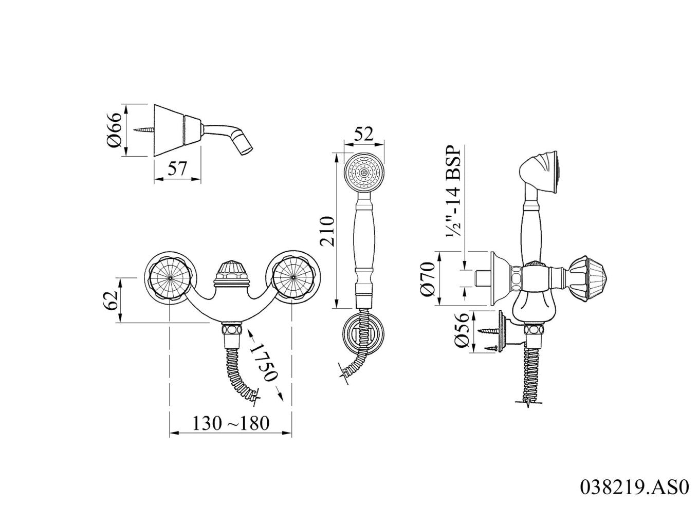 Bronces Mestre Indica 038219 technische tekening met maten