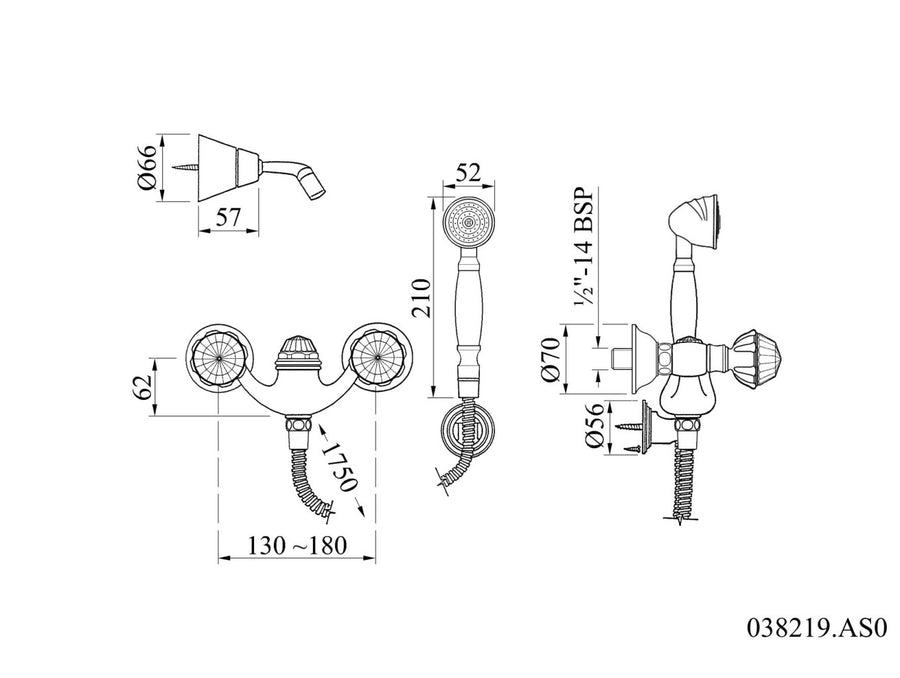 Bronces Mestre Indica 038219 technische tekening met maten
