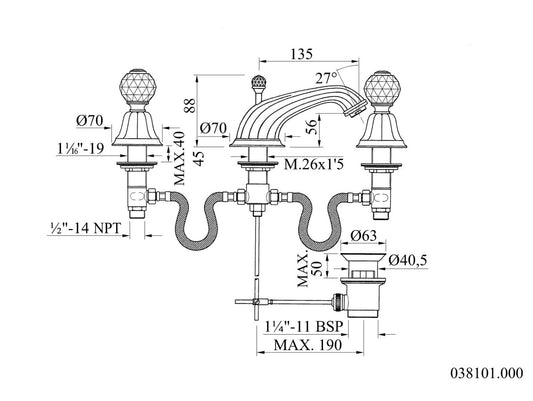 Bronces Mestre Indica 038101 technische tekening met maten