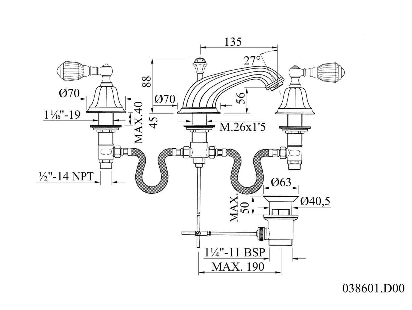 Bronces Mestre Indica 038601 technische tekening met maten