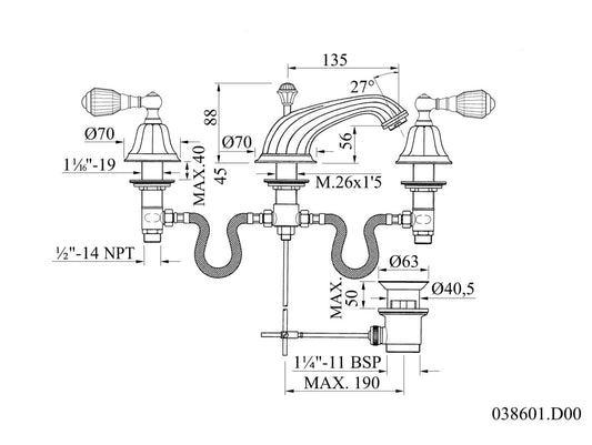 Bronces Mestre Indica 038601 technische tekening met maten