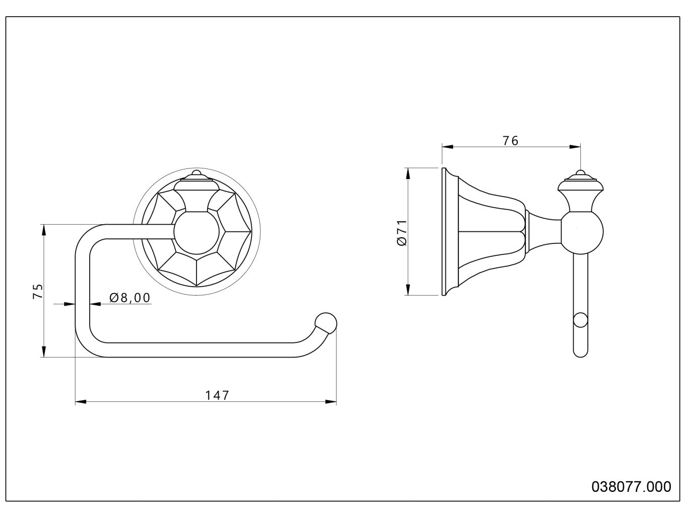 Bronces Mestre Indica 038077 technische tekening met maten