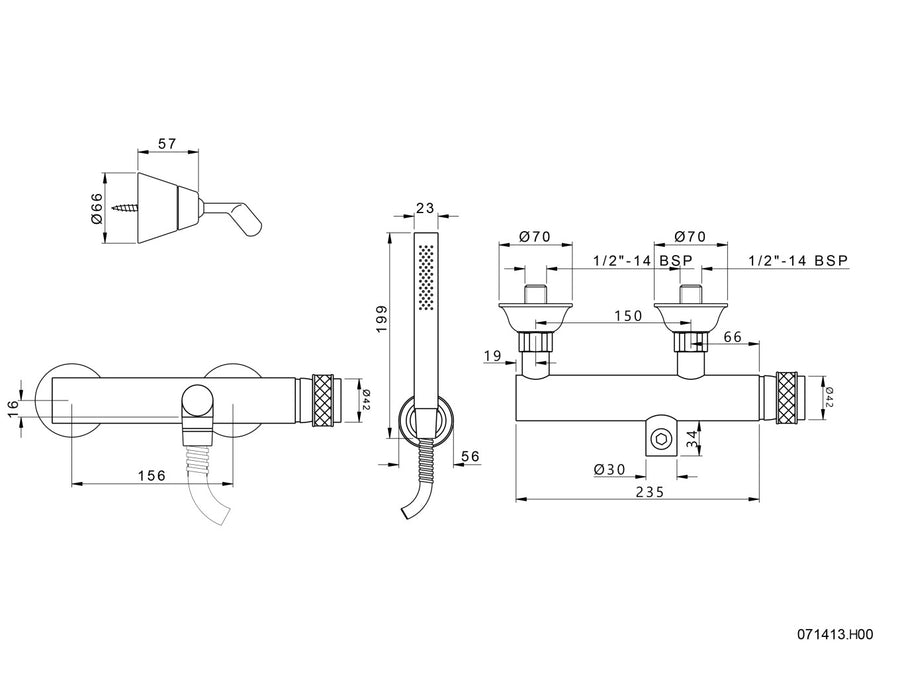 Bronces Mestre Soho Shower Mixer - 071413 - technical drawing