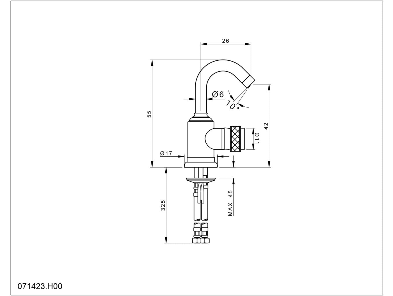 Bronces Mestre Soho Single Lever Bidet Mixer - 071423 - technical drawing