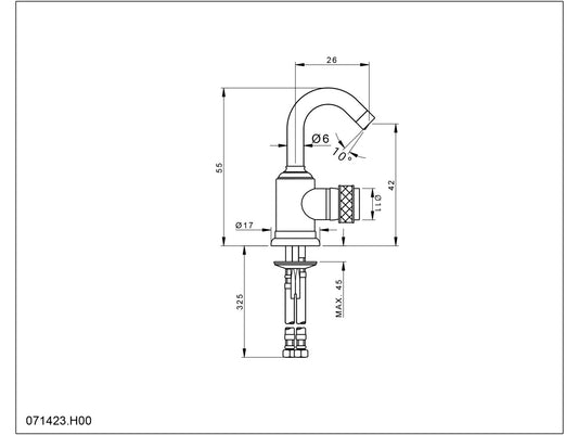 Bronces Mestre Soho Single Lever Bidet Mixer - 071423 - technical drawing