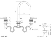 Bronces Mestre Soho Three Holes Basin Set with Handle - 271001 - technical drawing