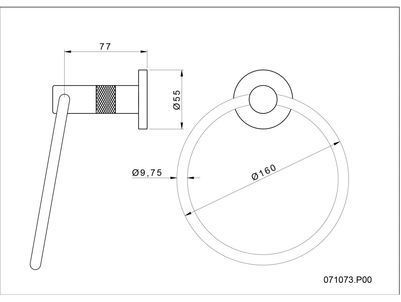 Bronces Mestre Soho Towel Ring 160mm - 071073 - technical drawing