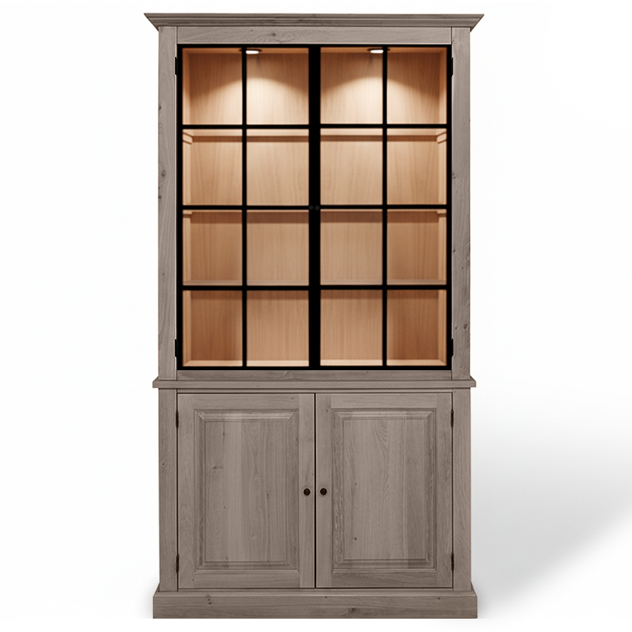 Wexford Display Cabinet - Brown Oak with 2 Glass Panel Doors | Marcottestyle