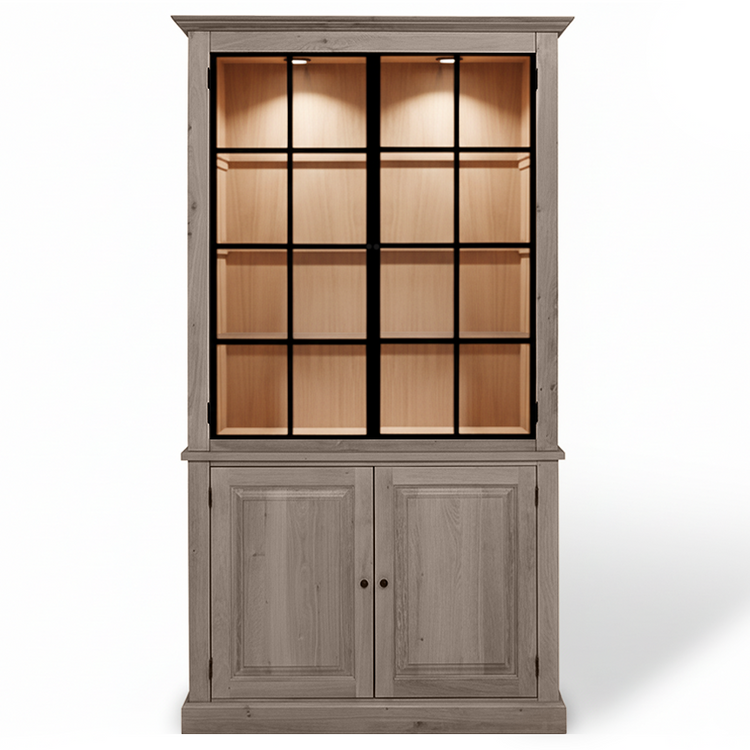 Wexford Display Cabinet - Brown Oak with 2 Glass Panel Doors | Marcottestyle