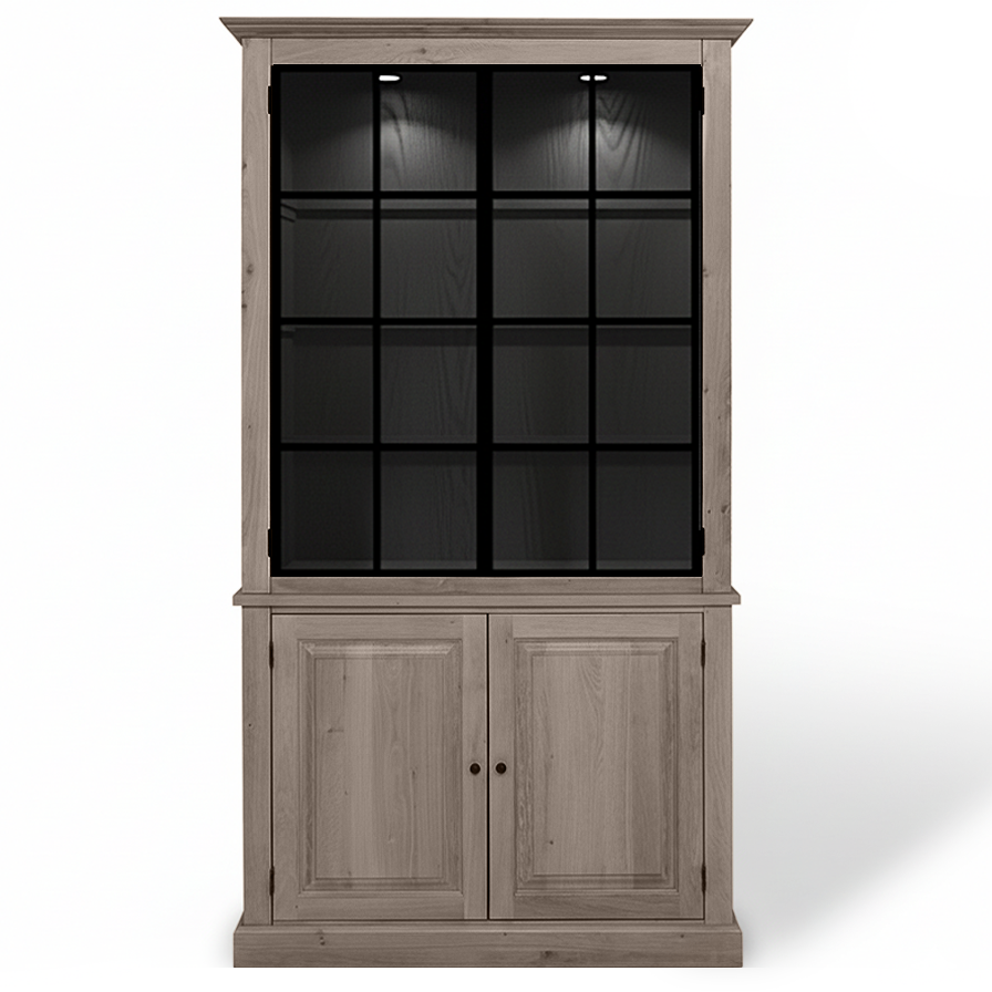 Wexford Display Cabinet - Brown Oak with 2 Glass Panel Doors | Marcottestyle