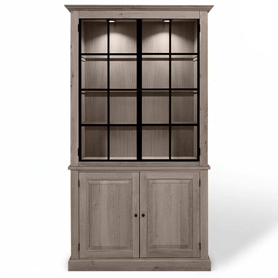 Wexford Display Cabinet - Brown Oak with 2 Glass Panel Doors | Marcottestyle